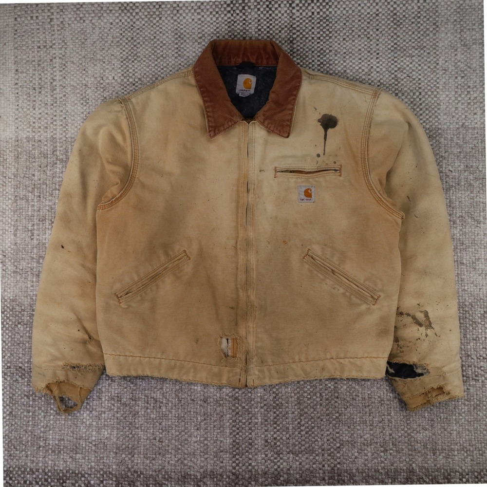 Carhartt Detroit Jacket RNJ001 BRN Tan Duck Canvas Distressed Mens Large 0114 L